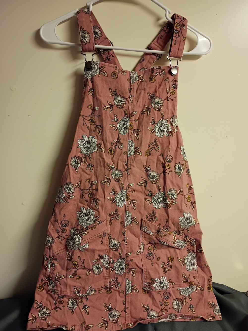 love, Fire Dusty Rose Floral Pinafore Mini Dress